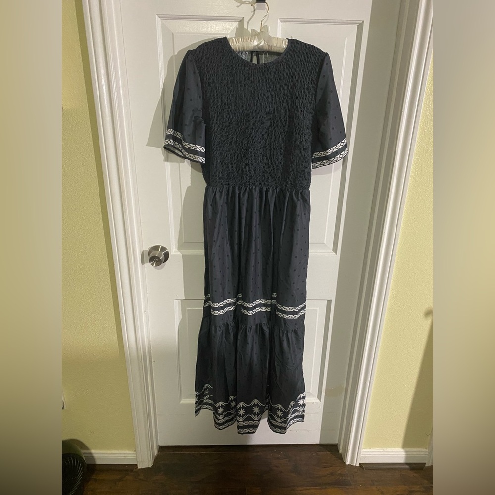 Petallush Navy Maxi Dress with White Accents